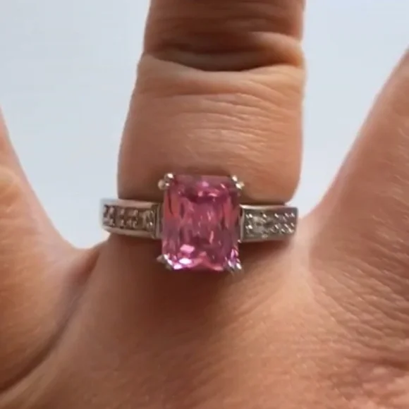 New 2 ct Pink Topaz Diamond 14k White Gold Plated Ring - Picture 2 of 4